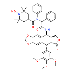 ChemSpider 2D Image | 1-Hydroxy-2,2,6,6-tetramethyl-N-(2-oxo-2-{[(5S,5aS,8aR,9R)-8-oxo-9-(3,4,5-trimethoxyphenyl)-5,5a,6,8,8a,9-hexahydrofuro[3',4':6,7]naphtho[2,3-d][1,3]dioxol-5-yl]amino}-1-phenylethyl)-N-phenyl-4-piperi
dinecarboxamide | C46H51N3O10