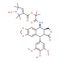 ChemSpider 2D Image | 2-Methyl-1-oxo-1-{[(5S,5aS,8aR,9R)-8-oxo-9-(3,4,5-trimethoxyphenyl)-5,5a,6,8,8a,9-hexahydrofuro[3',4':6,7]naphtho[2,3-d][1,3]dioxol-5-yl]amino}-2-propanyl 1-hydroxy-2,2,5,5-tetramethyl-2,5-dihydro-1H-
pyrrole-3-carboxylate | C35H42N2O11