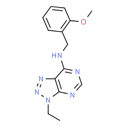 ChemSpider 2D Image | 3-Ethyl-N-(2-methoxybenzyl)-3H-[1,2,3]triazolo[4,5-d]pyrimidin-7-amine | C14H16N6O