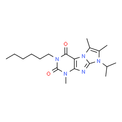 ChemSpider 2D Image | 3-Hexyl-8-isopropyl-1,6,7-trimethyl-1H-imidazo[2,1-f]purine-2,4(3H,8H)-dione | C19H29N5O2
