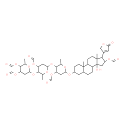 ChemSpider 2D Image | 3-{[2,6-Dideoxy-3,4-di-O-formylhexopyranosyl-(1->4)-2,6-dideoxy-3-O-formylhexopyranosyl-(1->4)-2,6-dideoxy-3-O-formylhexopyranosyl]oxy}-16-(formyloxy)-14-hydroxycard-20(22)-enolide | C46H64O19