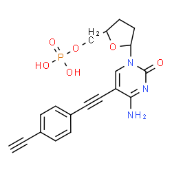 ChemSpider 2D Image | [(2S,5R)-5-{4-Amino-5-[(4-ethynylphenyl)ethynyl]-2-oxo-1(2H)-pyrimidinyl}tetrahydro-2-furanyl]methyl dihydrogen phosphate | C19H18N3O6P