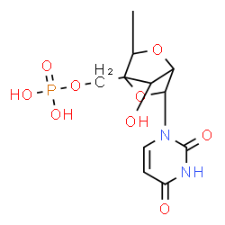 ChemSpider 2D Image | 1-{2,5-Anhydro-6-deoxy-4-[(phosphonooxy)methyl]-alpha-L-mannofuranosyl}-2,4(1H,3H)-pyrimidinedione | C11H15N2O9P