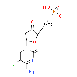 ChemSpider 2D Image | [(2R,5R)-5-(4-Amino-5-chloro-2-oxo-1(2H)-pyrimidinyl)-3-oxotetrahydro-2-furanyl]methyl dihydrogen phosphate | C9H11ClN3O7P