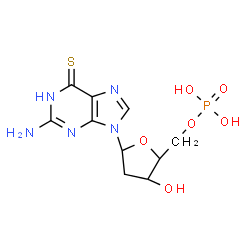 ChemSpider 2D Image | 2-Amino-9-(2-deoxy-5-O-phosphono-beta-D-erythro-pentofuranosyl)-1,9-dihydro-6H-purine-6-thione | C10H14N5O6PS