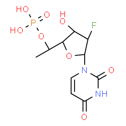 ChemSpider 2D Image | 1-(2,6-Dideoxy-2-fluoro-5-O-phosphono-beta-D-allofuranosyl)-2,4(1H,3H)-pyrimidinedione | C10H14FN2O8P