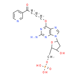 ChemSpider 2D Image | 9-(2-Deoxy-5-O-phosphono-beta-D-erythro-pentofuranosyl)-6-[4-oxo-4-(3-pyridinyl)butoxy]-9H-purin-2-amine | C19H23N6O8P