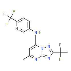 ChemSpider 2D Image | 2-(1,1-Difluoroethyl)-5-methyl-N-[6-(trifluoromethyl)-3-pyridinyl][1,2,4]triazolo[1,5-a]pyrimidin-7-amine | C14H11F5N6