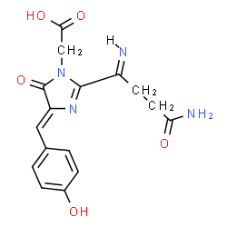 ChemSpider 2D Image | [(4Z)-2-[(1Z)-4-Amino-4-oxobutanimidoyl]-4-(4-hydroxybenzylidene)-5-oxo-4,5-dihydro-1H-imidazol-1-yl]acetic acid | C16H16N4O5