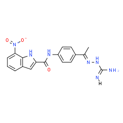 ChemSpider 2D Image | N-{4-[(1E)-N-Carbamimidoylethanehydrazonoyl]phenyl}-7-nitro-1H-indole-2-carboxamide | C18H17N7O3