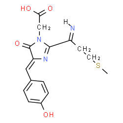 ChemSpider 2D Image | {(4Z)-4-(4-Hydroxybenzylidene)-2-[(1Z)-3-(methylsulfanyl)propanimidoyl]-5-oxo-4,5-dihydro-1H-imidazol-1-yl}acetic acid | C16H17N3O4S