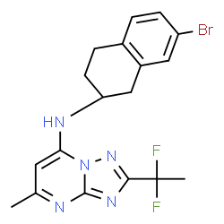 ChemSpider 2D Image | N-[(2S)-7-Bromo-1,2,3,4-tetrahydro-2-naphthalenyl]-2-(1,1-difluoroethyl)-5-methyl[1,2,4]triazolo[1,5-a]pyrimidin-7-amine | C18H18BrF2N5