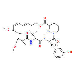 ChemSpider 2D Image | (3S,6S,9R,10R,11S,12S,13E,15E,21S)-3-(3-Hydroxybenzyl)-6-isopropyl-10,12-dimethoxy-9,11-dimethyl-19-oxa-1,4,7,25-tetraazabicyclo[19.3.1]pentacosa-13,15-diene-2,5,8,20-tetrone | C34H50N4O8