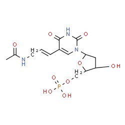 ChemSpider 2D Image | 5-[(1E)-3-Acetamido-1-propen-1-yl]-2'-deoxyuridine 5'-(dihydrogen phosphate) | C14H20N3O9P