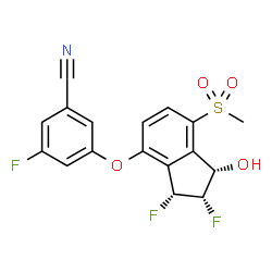 ChemSpider 2D Image | 3-{[(1S,2S,3R)-2,3-Difluoro-1-hydroxy-7-(methylsulfonyl)-2,3-dihydro-1H-inden-4-yl]oxy}-5-fluorobenzonitrile | C17H12F3NO4S