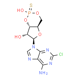 ChemSpider 2D Image | (4aR,6R,7R,7aS)-6-(6-Amino-2-chloro-9H-purin-9-yl)tetrahydro-4H-furo[3,2-d][1,3,2]dioxaphosphinine-2,7-diol 2-sulfide | C10H11ClN5O5PS