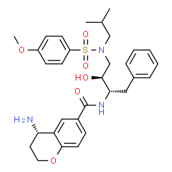 ChemSpider 2D Image | (4S)-4-Amino-N-[(2S,3S)-3-hydroxy-4-{isobutyl[(4-methoxyphenyl)sulfonyl]amino}-1-phenyl-2-butanyl]-6-chromanecarboxamide | C31H39N3O6S