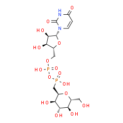 ChemSpider 2D Image | [[(2~{r},3~{s},4~{r},5~{r})-5-[2,4-Bis(Oxidanylidene)pyrimidin-1-Yl]-3,4-Bis(Oxidanyl)oxolan-2-Yl]methoxy-Oxidanyl-Phosphoryl]oxy-[[(2~{s},3~{r},4~{s},5~{s},6~{r})-6-(Hydroxymethyl)-3,4,5-Tris(Oxidanyl)oxan-2-Yl]methyl]phosphinic Acid | C16H26N2O16P2
