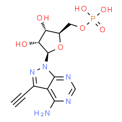 ChemSpider 2D Image | 3-Ethynyl-1-(5-O-phosphono-beta-D-ribofuranosyl)-1H-pyrazolo[3,4-d]pyrimidin-4-amine | C12H14N5O7P