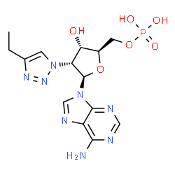 ChemSpider 2D Image | 2'-Deoxy-2'-(4-ethyl-1H-1,2,3-triazol-1-yl)adenosine 5'-(dihydrogen phosphate) | C14H19N8O6P