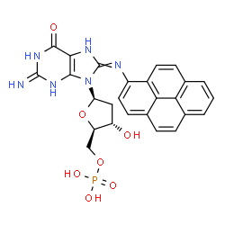 ChemSpider 2D Image | 2'-Deoxy-8-(1-pyrenylamino)guanosine 5'-(dihydrogen phosphate) | C26H23N6O7P