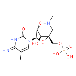 ChemSpider 2D Image | [(1R,5R,7R,8S)-7-(4-Amino-5-methyl-2-oxo-1(2H)-pyrimidinyl)-8-hydroxy-3-methyl-2,6-dioxa-3-azabicyclo[3.2.1]oct-5-yl]methyl dihydrogen phosphate | C12H19N4O8P