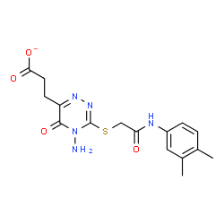 ChemSpider 2D Image | 3-[4-Amino-3-({2-[(3,4-dimethylphenyl)amino]-2-oxoethyl}sulfanyl)-5-oxo-4,5-dihydro-1,2,4-triazin-6-yl]propanoate | C16H18N5O4S