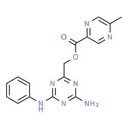 ChemSpider 2D Image | (4-Amino-6-anilino-1,3,5-triazin-2-yl)methyl 5-methyl-2-pyrazinecarboxylate | C16H15N7O2