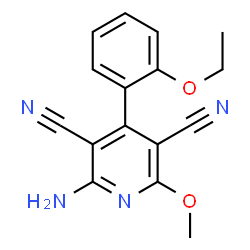 ChemSpider 2D Image | 2-Amino-4-(2-ethoxyphenyl)-6-methoxy-3,5-pyridinedicarbonitrile | C16H14N4O2