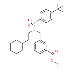 ChemSpider 2D Image | Ethyl 3-[([2-(1-cyclohexen-1-yl)ethyl]{[4-(2-methyl-2-propanyl)phenyl]sulfonyl}amino)methyl]benzoate | C28H37NO4S