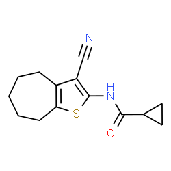 ChemSpider 2D Image | N-{3-cyano-4H,5H,6H,7H,8H-cyclohepta[b]thiophen-2-yl}cyclopropanecarboxamide | C14H16N2OS