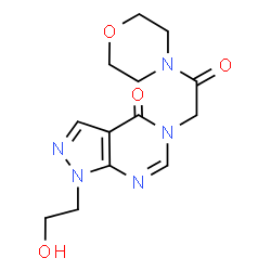 ChemSpider 2D Image | 1-(2-Hydroxyethyl)-5-[2-(4-morpholinyl)-2-oxoethyl]-1,5-dihydro-4H-pyrazolo[3,4-d]pyrimidin-4-one | C13H17N5O4
