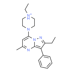 ChemSpider 2D Image | 1-Ethyl-4-(2-ethyl-5-methyl-3-phenylpyrazolo[1,5-a]pyrimidin-7-yl)piperazin-1-ium | C21H28N5