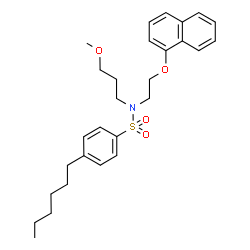 ChemSpider 2D Image | 4-Hexyl-N-(3-methoxypropyl)-N-[2-(1-naphthyloxy)ethyl]benzenesulfonamide | C28H37NO4S