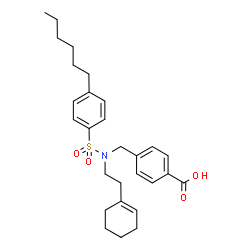 ChemSpider 2D Image | 4-({[2-(1-Cyclohexen-1-yl)ethyl][(4-hexylphenyl)sulfonyl]amino}methyl)benzoic acid | C28H37NO4S