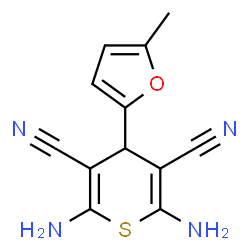 ChemSpider 2D Image | 2,6-Diamino-4-(5-methyl-2-furyl)-4H-thiopyran-3,5-dicarbonitrile | C12H10N4OS
