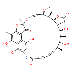 ChemSpider 2D Image | (7R,9Z,11R,12R,13S,15S,16S,17R,18S,19Z,21Z)-2,15,17,27,29-Pentahydroxy-11-methoxy-3,7,12,14,16,18,22-heptamethyl-6,23-dioxo-8,30-dioxa-24-azatetracyclo[23.3.1.1~4,7~.0~5,28~]triaconta-1(28),2,4,9,19,2
1,25(29),26-octaen-13-yl acetate | C37H47NO12
