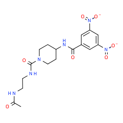 ChemSpider 2D Image | N-(2-Acetamidoethyl)-4-[(3,5-dinitrobenzoyl)amino]-1-piperidinecarboxamide | C17H22N6O7