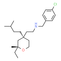 ChemSpider 2D Image | N-(4-Chlorobenzyl)-2-[(2R,4S)-2-ethyl-2-methyl-4-(3-methylbutyl)tetrahydro-2H-pyran-4-yl]ethanamine | C22H36ClNO