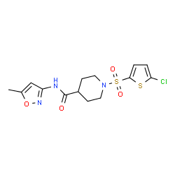 ChemSpider 2D Image | 1-[(5-Chloro-2-thienyl)sulfonyl]-N-(5-methyl-1,2-oxazol-3-yl)-4-piperidinecarboxamide | C14H16ClN3O4S2