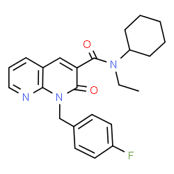 ChemSpider 2D Image | N-Cyclohexyl-N-ethyl-1-(4-fluorobenzyl)-2-oxo-1,2-dihydro-1,8-naphthyridine-3-carboxamide | C24H26FN3O2