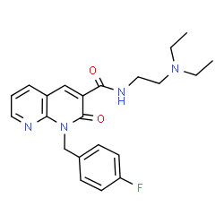 ChemSpider 2D Image | N-[2-(Diethylamino)ethyl]-1-(4-fluorobenzyl)-2-oxo-1,2-dihydro-1,8-naphthyridine-3-carboxamide | C22H25FN4O2