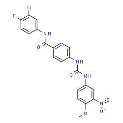 ChemSpider 2D Image | N-(3-Chloro-4-fluorophenyl)-4-{[(4-methoxy-3-nitrophenyl)carbamoyl]amino}benzamide | C21H16ClFN4O5