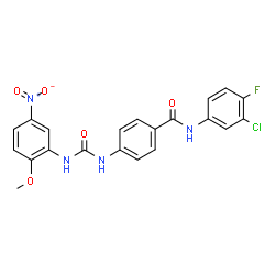ChemSpider 2D Image | N-(3-Chloro-4-fluorophenyl)-4-{[(2-methoxy-5-nitrophenyl)carbamoyl]amino}benzamide | C21H16ClFN4O5