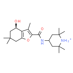 ChemSpider 2D Image | 4-({[(4R)-4-Hydroxy-3,6,6-trimethyl-4,5,6,7-tetrahydro-1-benzofuran-2-yl]carbonyl}amino)-2,2,6,6-tetramethylpiperidinium | C21H35N2O3