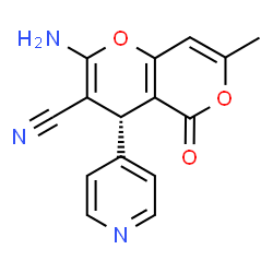 ChemSpider 2D Image | (4R)-2-Amino-7-methyl-5-oxo-4-(4-pyridinyl)-4H,5H-pyrano[4,3-b]pyran-3-carbonitrile | C15H11N3O3
