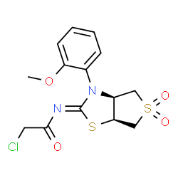 ChemSpider 2D Image | 2-Chloro-N-[(2Z,3aS,6aS)-3-(2-methoxyphenyl)-5,5-dioxidotetrahydrothieno[3,4-d][1,3]thiazol-2(3H)-ylidene]acetamide | C14H15ClN2O4S2