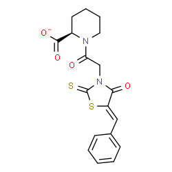 ChemSpider 2D Image | (2R)-1-{[(5Z)-5-Benzylidene-4-oxo-2-thioxo-1,3-thiazolidin-3-yl]acetyl}-2-piperidinecarboxylate | C18H17N2O4S2