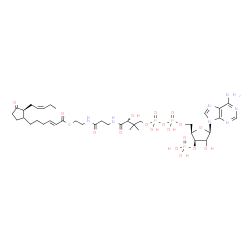 ChemSpider 2D Image | S-{(9R)-1-[(2R,3R,5R)-5-(6-Amino-9H-purin-9-yl)-4-hydroxy-3-(phosphonooxy)tetrahydro-2-furanyl]-3,5,9-trihydroxy-8,8-dimethyl-3,5-dioxido-10,14-dioxo-2,4,6-trioxa-11,15-diaza-3lambda~5~,5lambda~5~-dip
hosphaheptadecan-17-yl} (2E)-6-{(2S)-3-oxo-2-[(2Z)-2-penten-1-yl]cyclopentyl}-2-hexenethioate (non-preferred name) | C37H58N7O18P3S