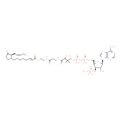 ChemSpider 2D Image | S-{(9R)-1-[(2R,3R,5R)-5-(6-Amino-9H-purin-9-yl)-4-hydroxy-3-(phosphonooxy)tetrahydro-2-furanyl]-3,5,9-trihydroxy-8,8-dimethyl-3,5-dioxido-10,14-dioxo-2,4,6-trioxa-11,15-diaza-3lambda~5~,5lambda~5~-dip
hosphaheptadecan-17-yl} (2E)-8-{(2S)-3-oxo-2-[(2Z)-2-penten-1-yl]cyclopentyl}-2-octenethioate (non-preferred name) | C39H62N7O18P3S